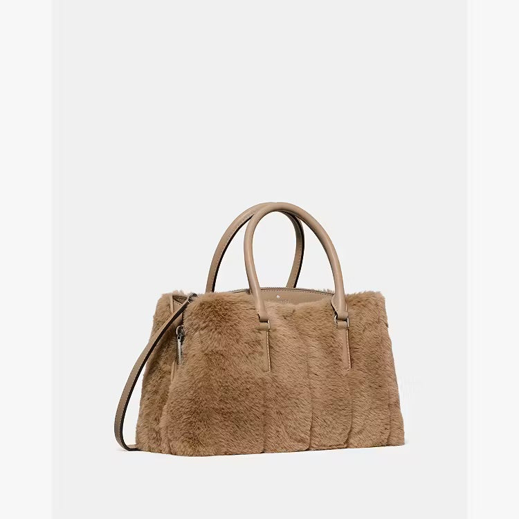 ♠️kate spade Thompson Street Faux Fur Small Crossbody Satchel Bag, Natural NWT