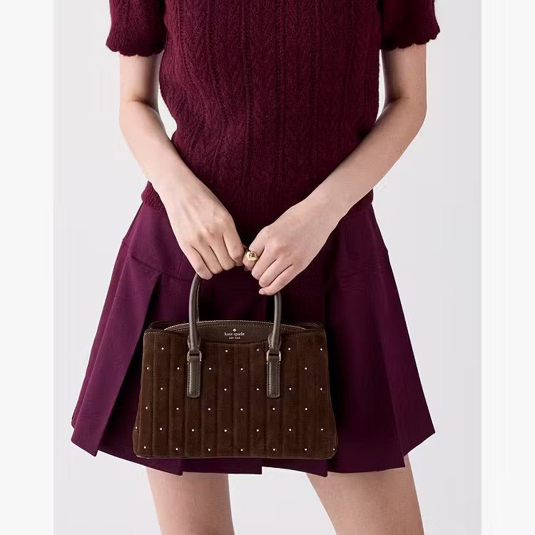 ♠️kate spade Thompson Street Quilted Suede Small Crossbody Satchel Bag, Hot Fudge NWT