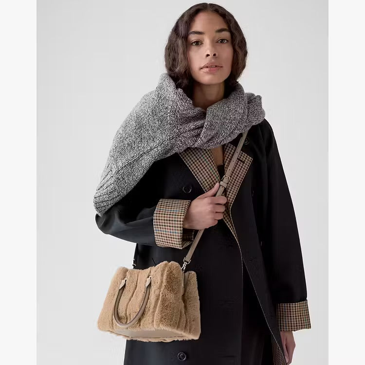 ♠️kate spade Thompson Street Faux Fur Small Crossbody Satchel Bag, Natural NWT