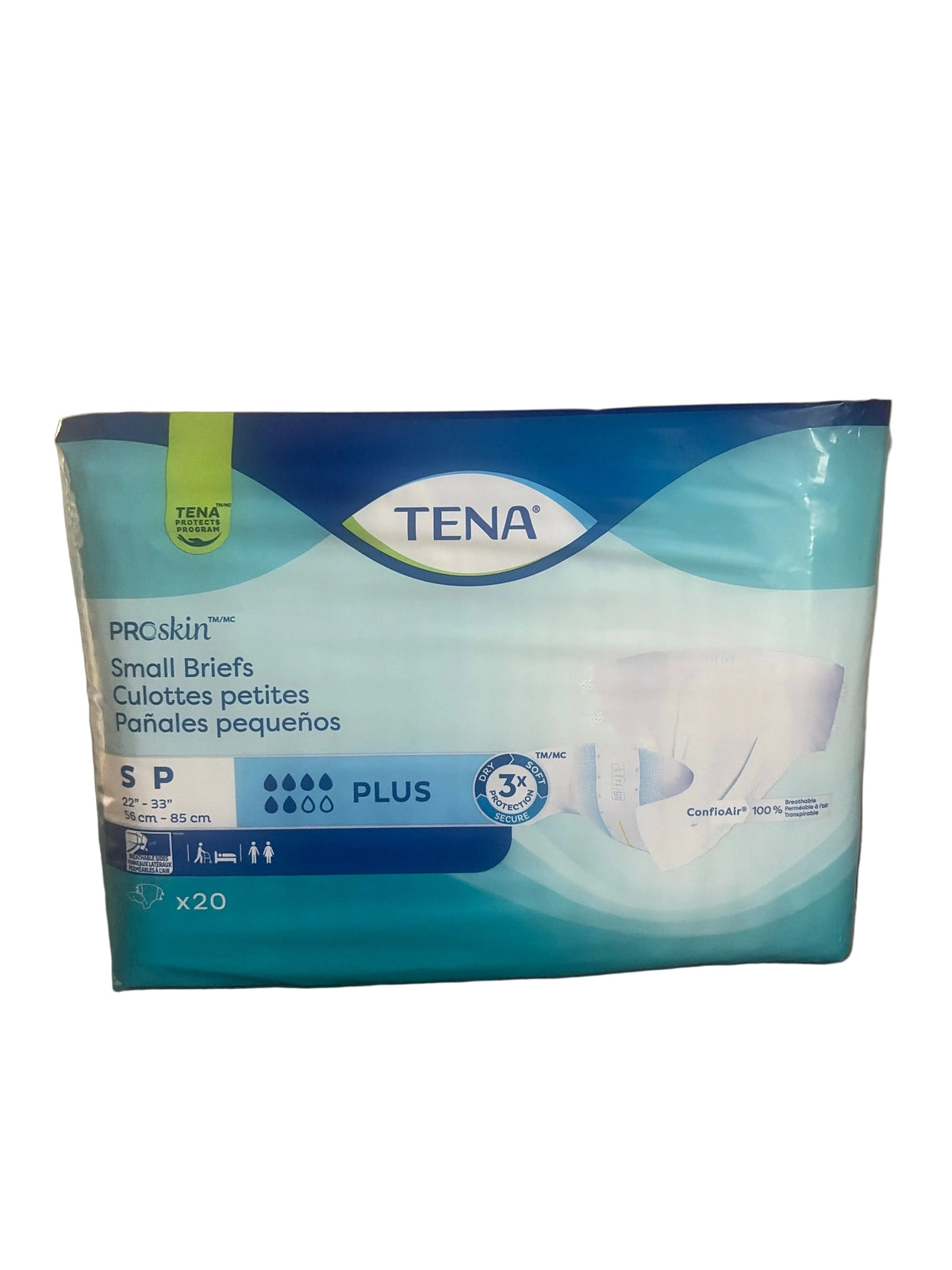 TENA® Proskin Plus Unisex Adult Small Brief 3X Protection Pack of 20 Counts Qty Brand New