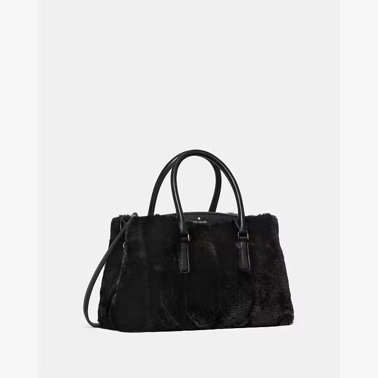 ♠️kate spade Thompson Street Faux Fur Small Crossbody Satchel Bag, Black NWT