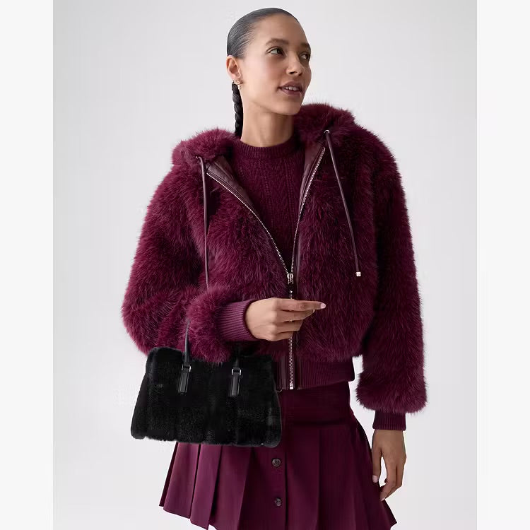 ♠️kate spade Thompson Street Faux Fur Small Crossbody Satchel Bag, Black NWT