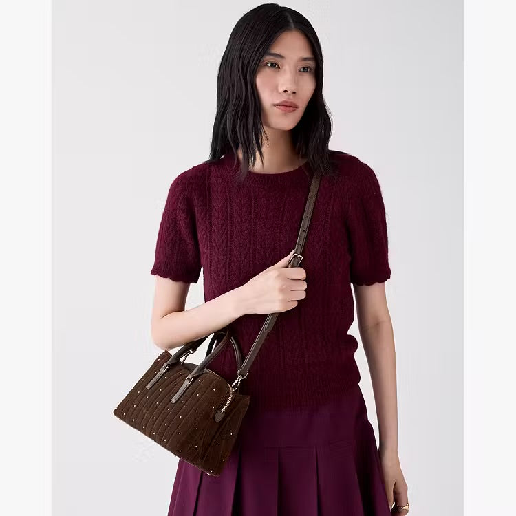 ♠️kate spade Thompson Street Quilted Suede Small Crossbody Satchel Bag, Hot Fudge NWT