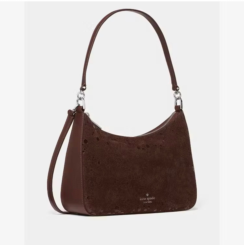 ♠️kate spade Margot Suede Dots Medium Shoulder Crossbody Bag, Hot Fudge NWT