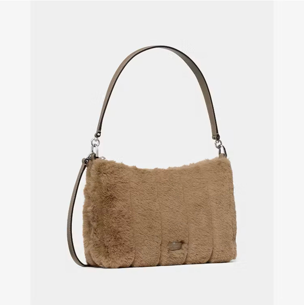 ♠️kate spade Margot Faux Fur Medium Crossbody Shoulder Bag, Natural NWT