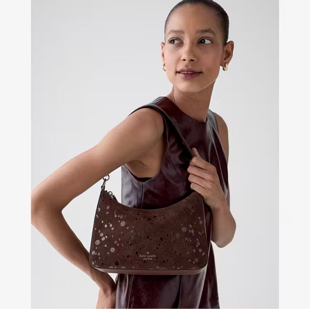 ♠️kate spade Margot Suede Dots Medium Shoulder Crossbody Bag, Hot Fudge NWT