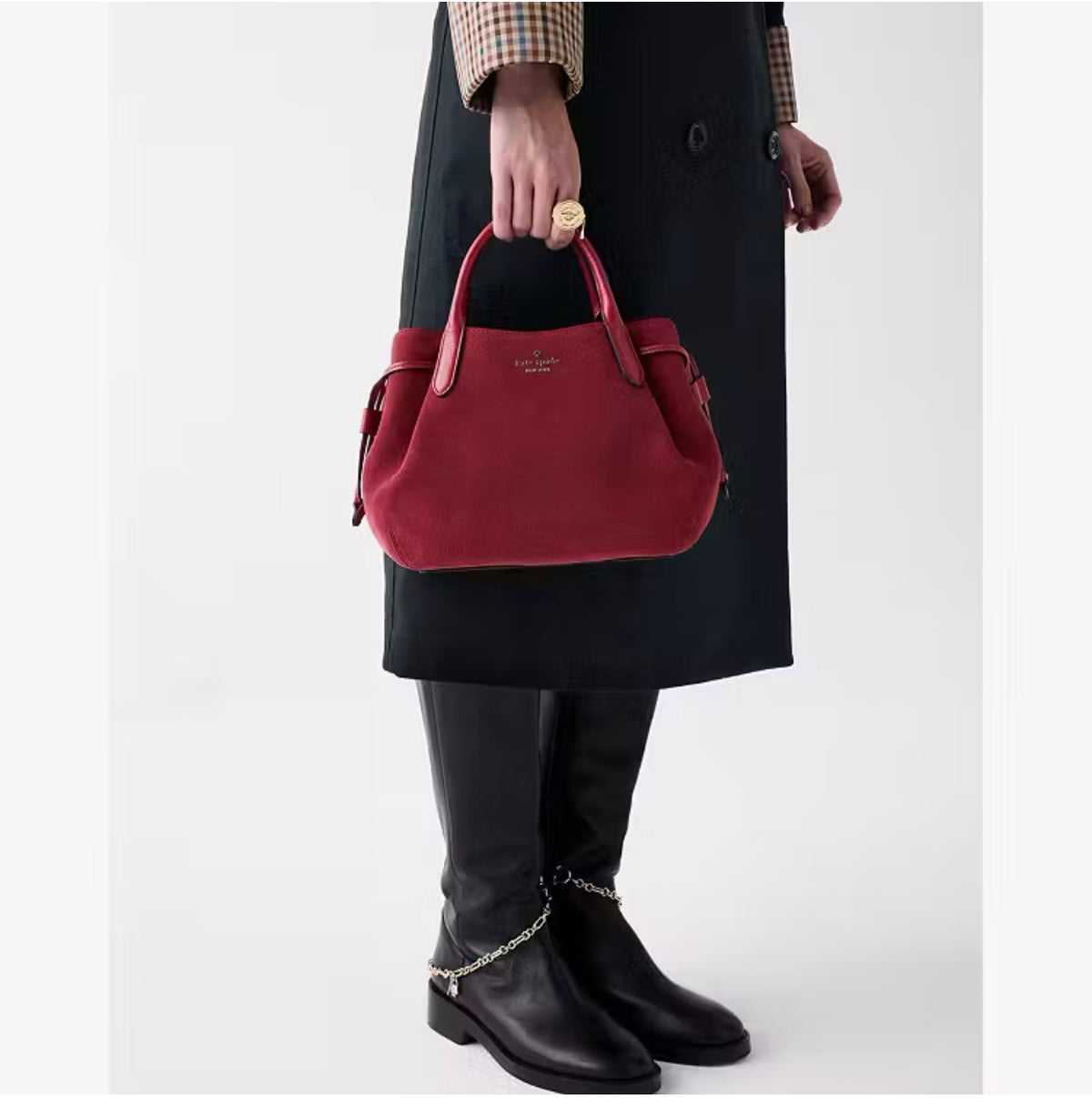♠️kate spade Dumpling Suede Small Crossbody Satchel Bag, Red Jam NWT
