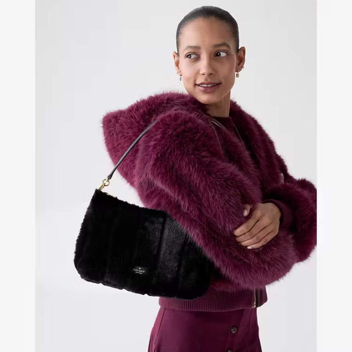 ♠️kate spade Margot Faux Fur Medium Crossbody Shoulder Bag, Black NWT