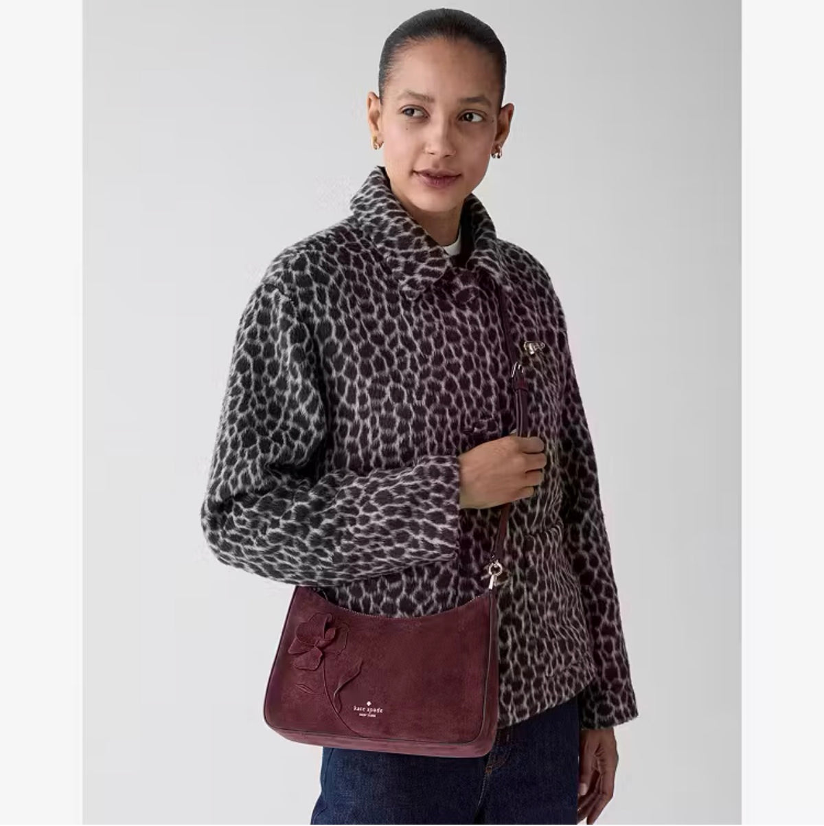 ♠️kate spade Margot Floral Medium Shoulder Crossbody Bag, Grenache NWT