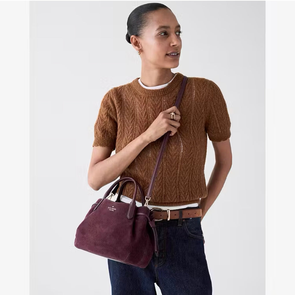 ♠️kate spade Dumpling Suede Small Crossbody Satchel Bag, Deep Cherry NWT