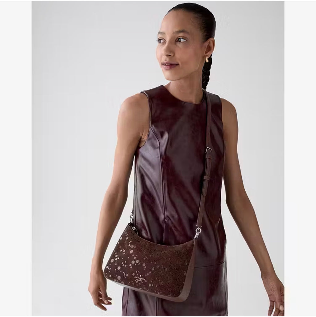 ♠️kate spade Margot Suede Dots Medium Shoulder Crossbody Bag, Hot Fudge NWT