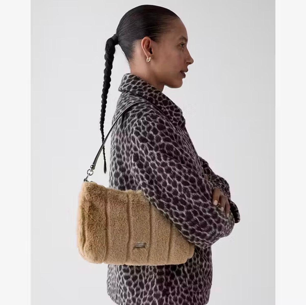 ♠️kate spade Margot Faux Fur Medium Crossbody Shoulder Bag, Natural NWT