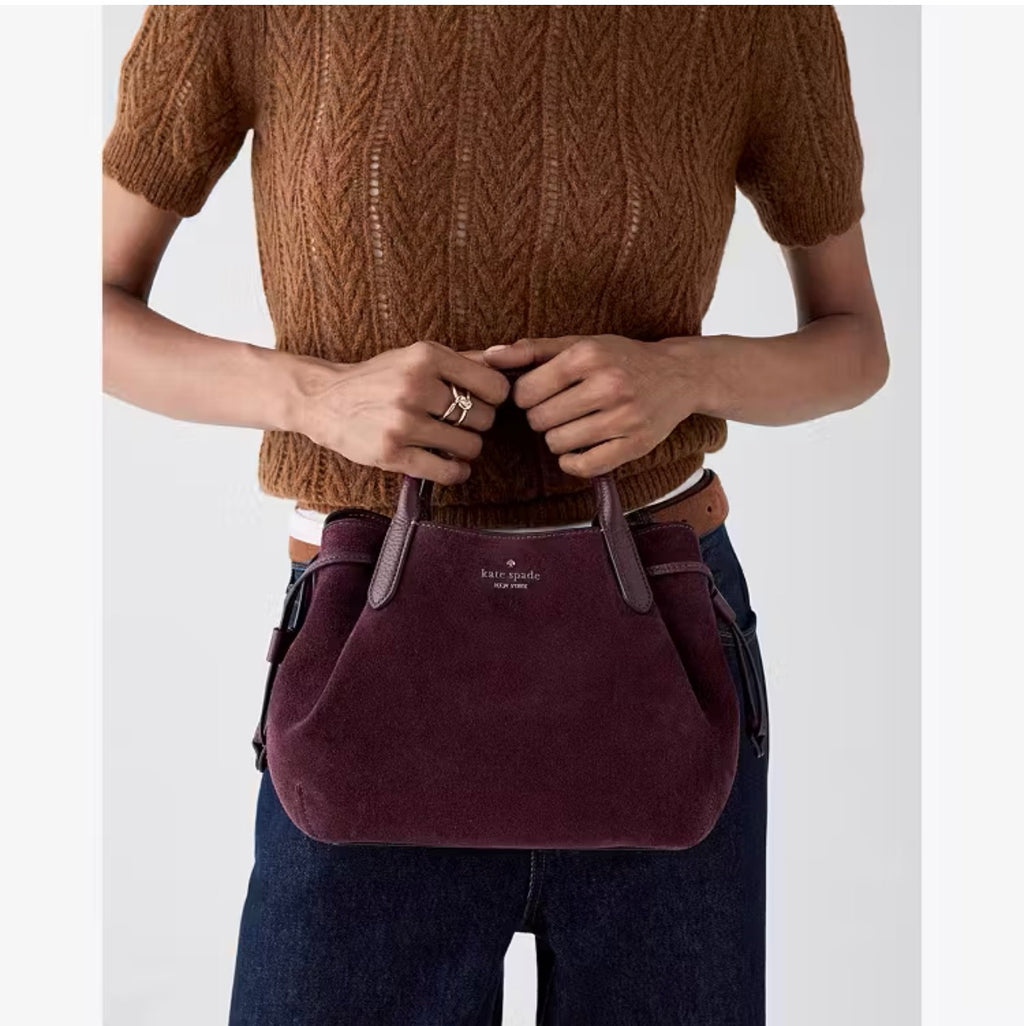 ♠️kate spade Dumpling Suede Small Crossbody Satchel Bag, Deep Cherry NWT