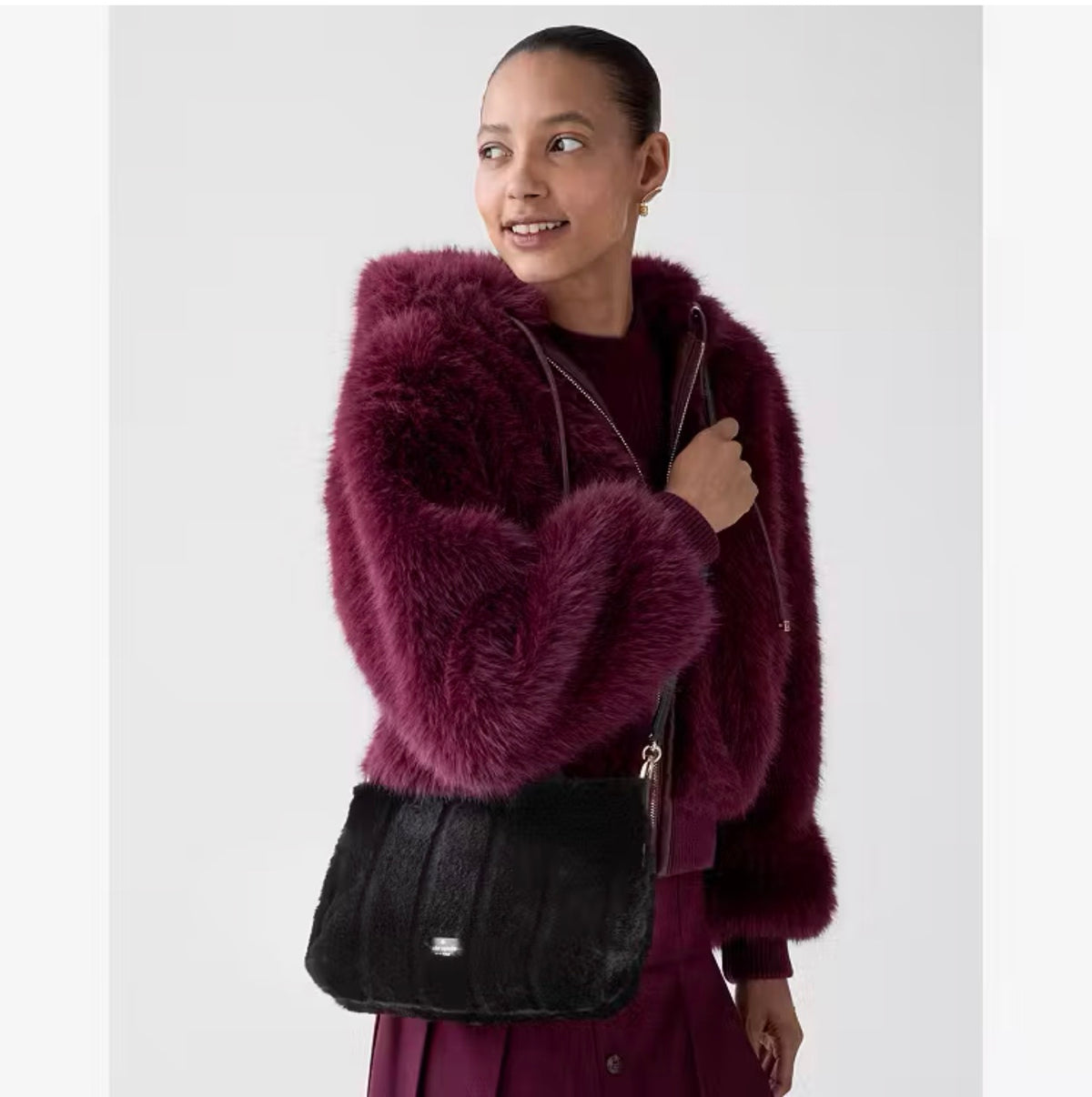♠️kate spade Margot Faux Fur Medium Crossbody Shoulder Bag, Black NWT
