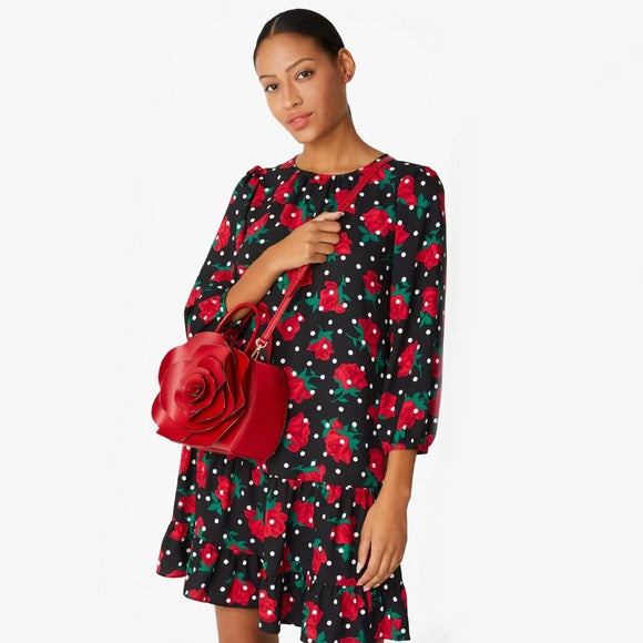 ♠️kate spade 3D Rose Flora Floral Leather Tote Crossbody Bag, Candied Cherry Red NWT