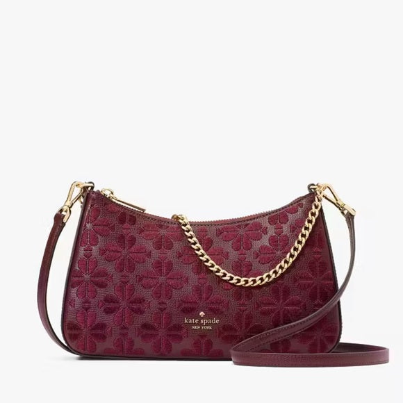♠️kate spade Flower Embroidered Convertible Crossbody Bag, Dark Merlot NEW NWT
