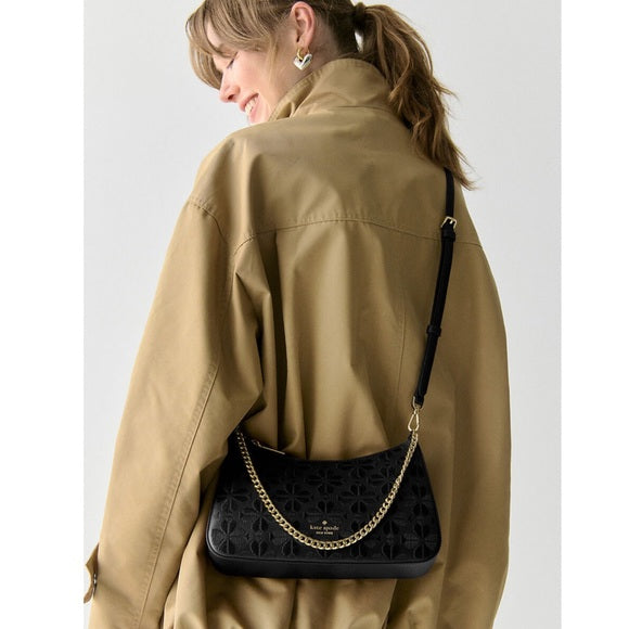 ♠️kate spade Flower Embroidered Convertible Crossbody Bag, Black NEW NWT