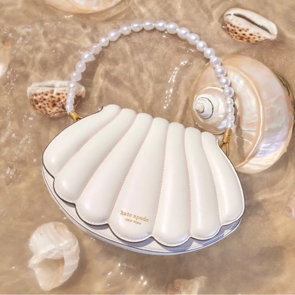 ♠️kate spade What The Shell 3D SeaShell Pearl Chain Convertible Crossbody Bag, Cream NWT