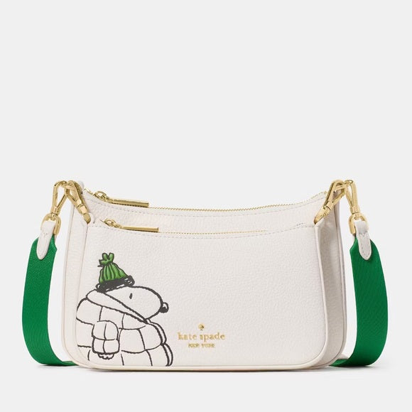 ♠️kate spade X Peanuts Snoopy Duet Small Leather Crossbody Bag, Cream NWT
