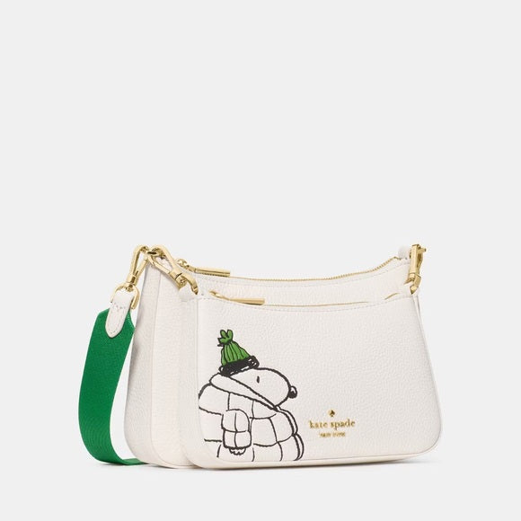 ♠️kate spade X Peanuts Snoopy Duet Small Leather Crossbody Bag, Cream NWT