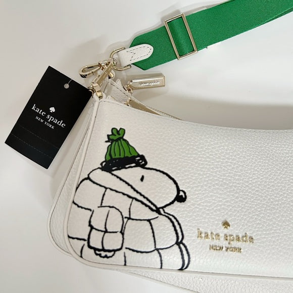 ♠️kate spade X Peanuts Snoopy Duet Small Leather Crossbody Bag, Cream NWT