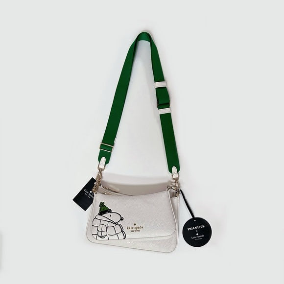 ♠️kate spade X Peanuts Snoopy Duet Small Leather Crossbody Bag, Cream NWT