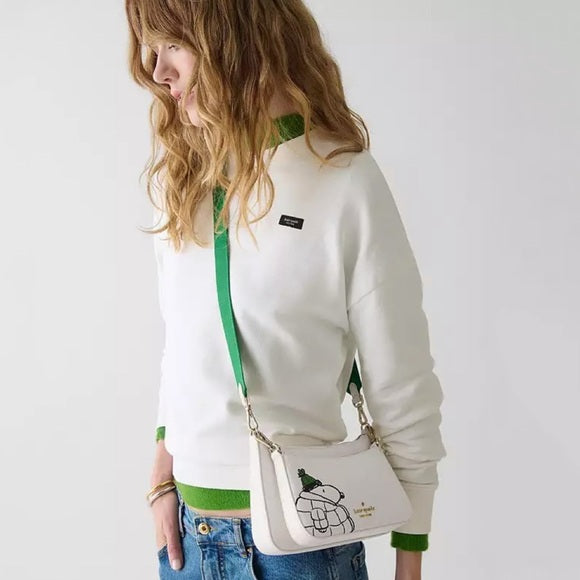 ♠️kate spade X Peanuts Snoopy Duet Small Leather Crossbody Bag, Cream NWT