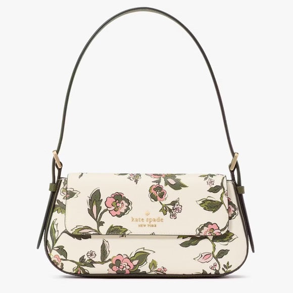 ♠️kate spade Madison Forest Blooms Floral Small Flap Shoulder Bag, Meringue NWT