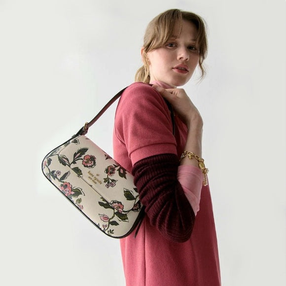 ♠️kate spade Madison Forest Blooms Floral Small Flap Shoulder Bag, Meringue NWT