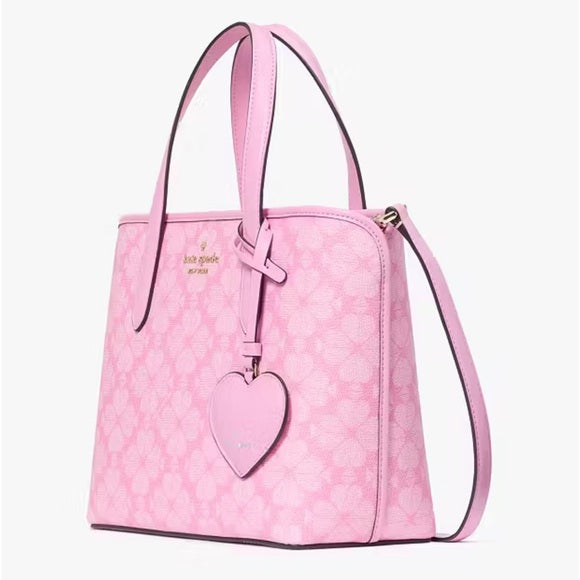 ♠️kate spade Flower Small Tote with Heart Dangle Tag Charm, Parisian Rose Pink