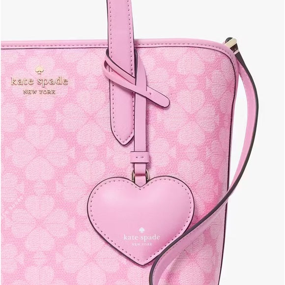 ♠️kate spade Flower Small Tote with Heart Dangle Tag Charm, Parisian Rose Pink