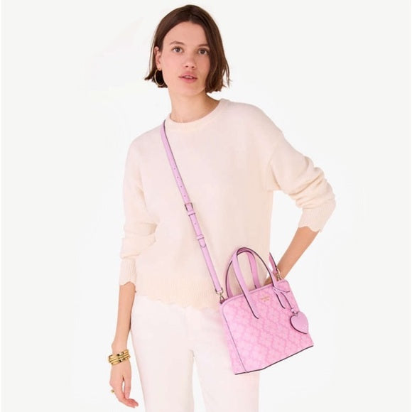 ♠️kate spade Flower Small Tote with Heart Dangle Tag Charm, Parisian Rose Pink