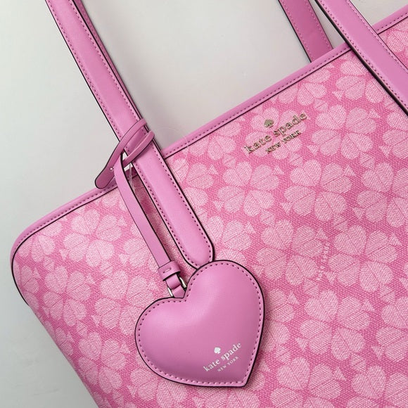 ♠️kate spade Flower Large Tote With Heart Dangle Charm, Parisian Rose Pink NWT