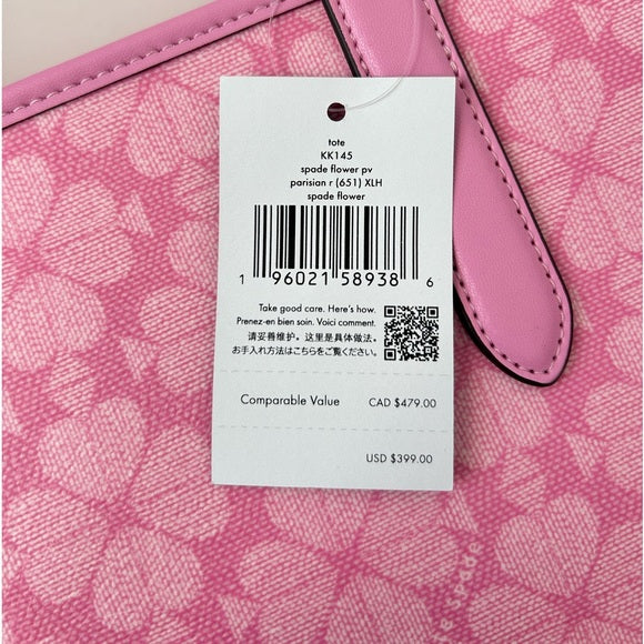 ♠️kate spade Flower Large Tote With Heart Dangle Charm, Parisian Rose Pink NWT