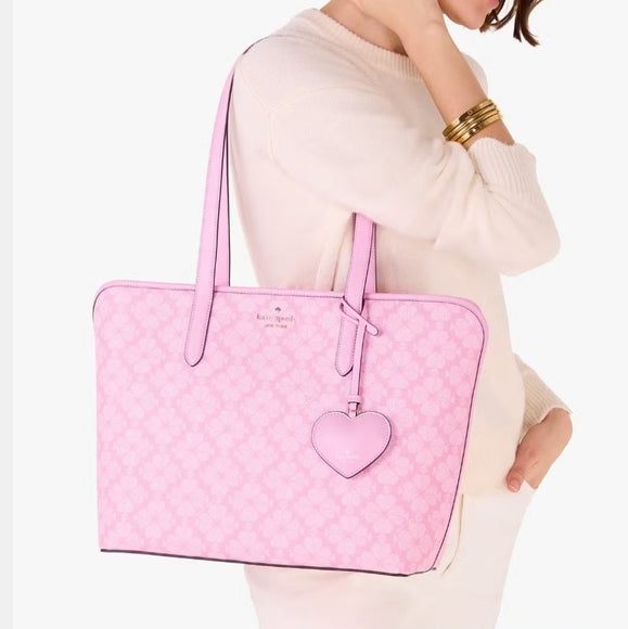 ♠️kate spade Flower Large Tote With Heart Dangle Charm, Parisian Rose Pink NWT