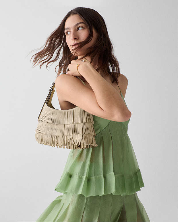 ♠️kate spade 454 Suede Fringe Mini Crossbody Bag, Light Sand NWT