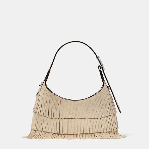 ♠️kate spade 454 Suede Fringe Mini Crossbody Bag, Light Sand NWT