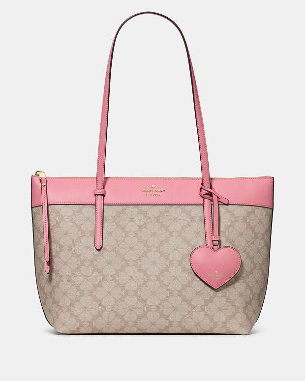 ♠️kate spade All Day Spade Flower Tote Bag With Charm, Dark Beige Grapefruit Multi NWT