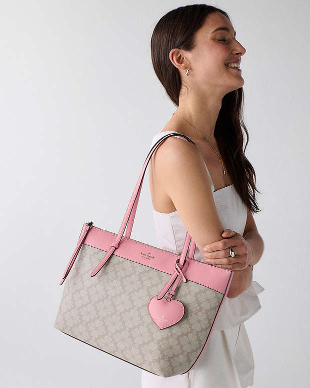 ♠️kate spade All Day Spade Flower Tote Bag With Charm, Dark Beige Grapefruit Multi NWT