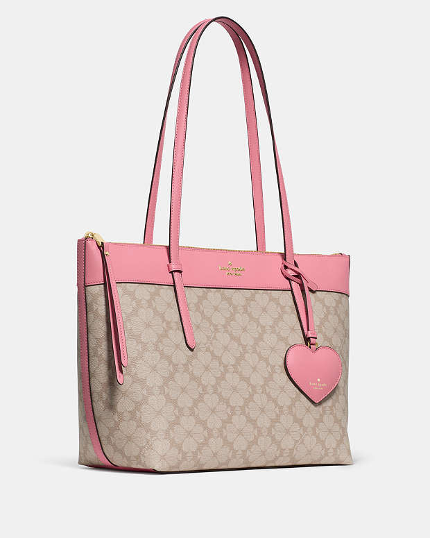 ♠️kate spade All Day Spade Flower Tote Bag With Charm, Dark Beige Grapefruit Multi NWT