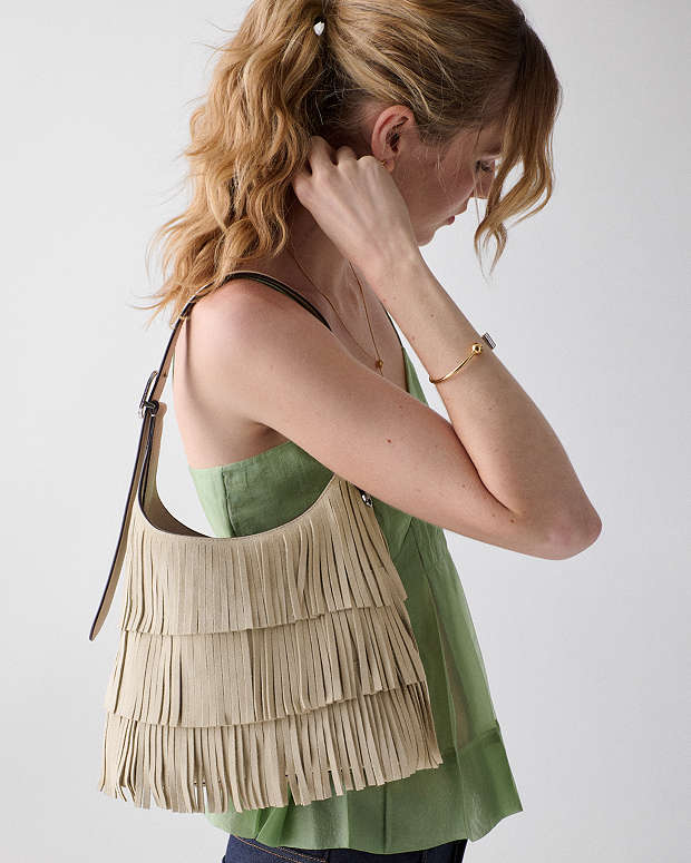♠️kate spade 454 Suede Fringe Small Shoulder Bag, Light Sand NWT