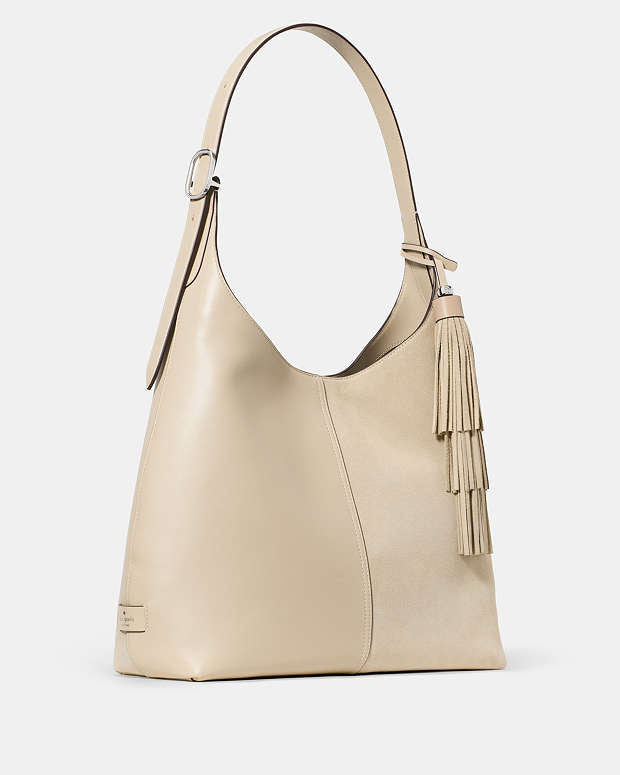 ♠️kate spade 454 Suede Fringe Large Shoulder Bag, Light Sand NWT