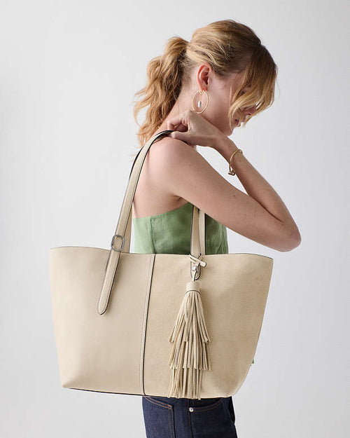 ♠️kate spade 454 Suede Fringe Tote Bag, Light Sand NWT