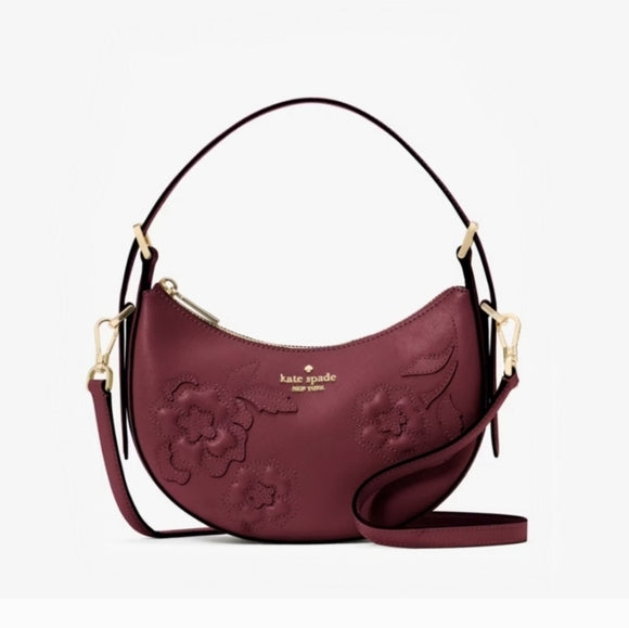 ♠️kate spade Nova Floral Applique Crescent Shoulder Bag, Dark Merlot NWT