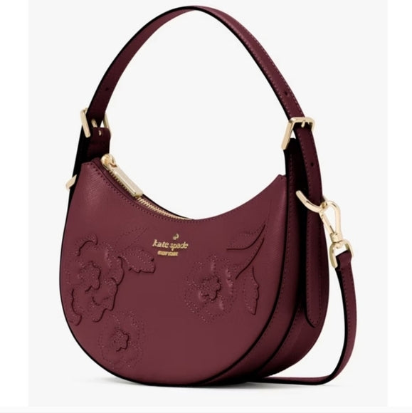 ♠️kate spade Nova Floral Applique Crescent Shoulder Bag, Dark Merlot NWT