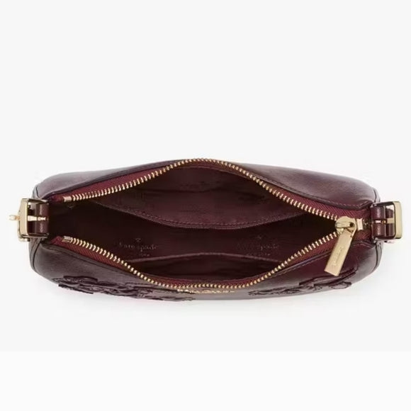 ♠️kate spade Nova Floral Applique Crescent Shoulder Bag, Dark Merlot NWT
