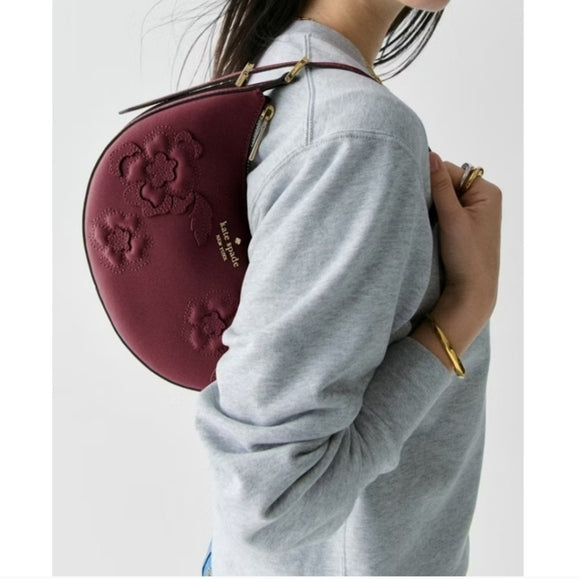♠️kate spade Nova Floral Applique Crescent Shoulder Bag, Dark Merlot NWT