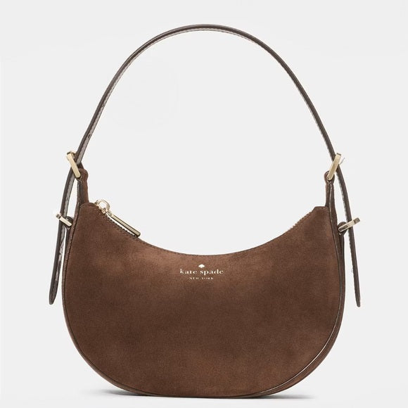 ♠️kate spade Nova Suede Small Crescent Shoulder Bag, Hot Fudge Brown NWT