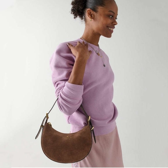 ♠️kate spade Nova Suede Small Crescent Shoulder Bag, Hot Fudge Brown NWT