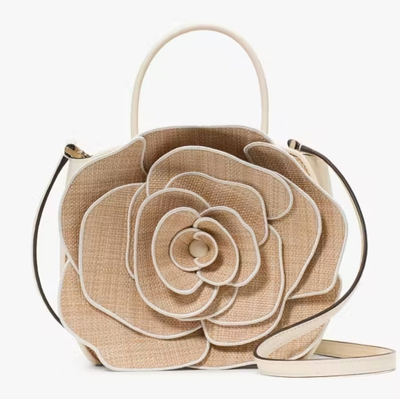 ♠️kate spade Flora 3D Rose Straw Crossbody, Natural NWT